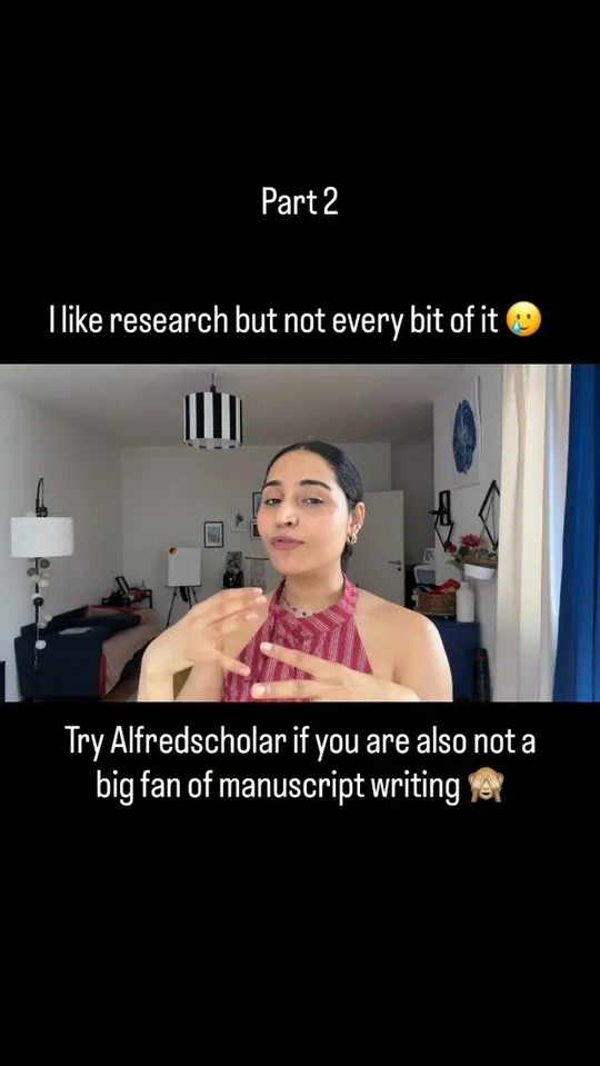 A researcher speaking to camera in a living room, between captions reading "Part 2" and "I like research but not every bit of it"